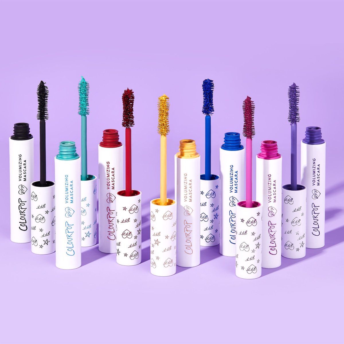 ColourPop’s extensive line of bright candy colored mascaras.